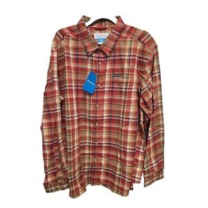 Columbia XL Vapor Ridge III Long Sleeve Button Down Shirt Rust Plaid Stretch NWT